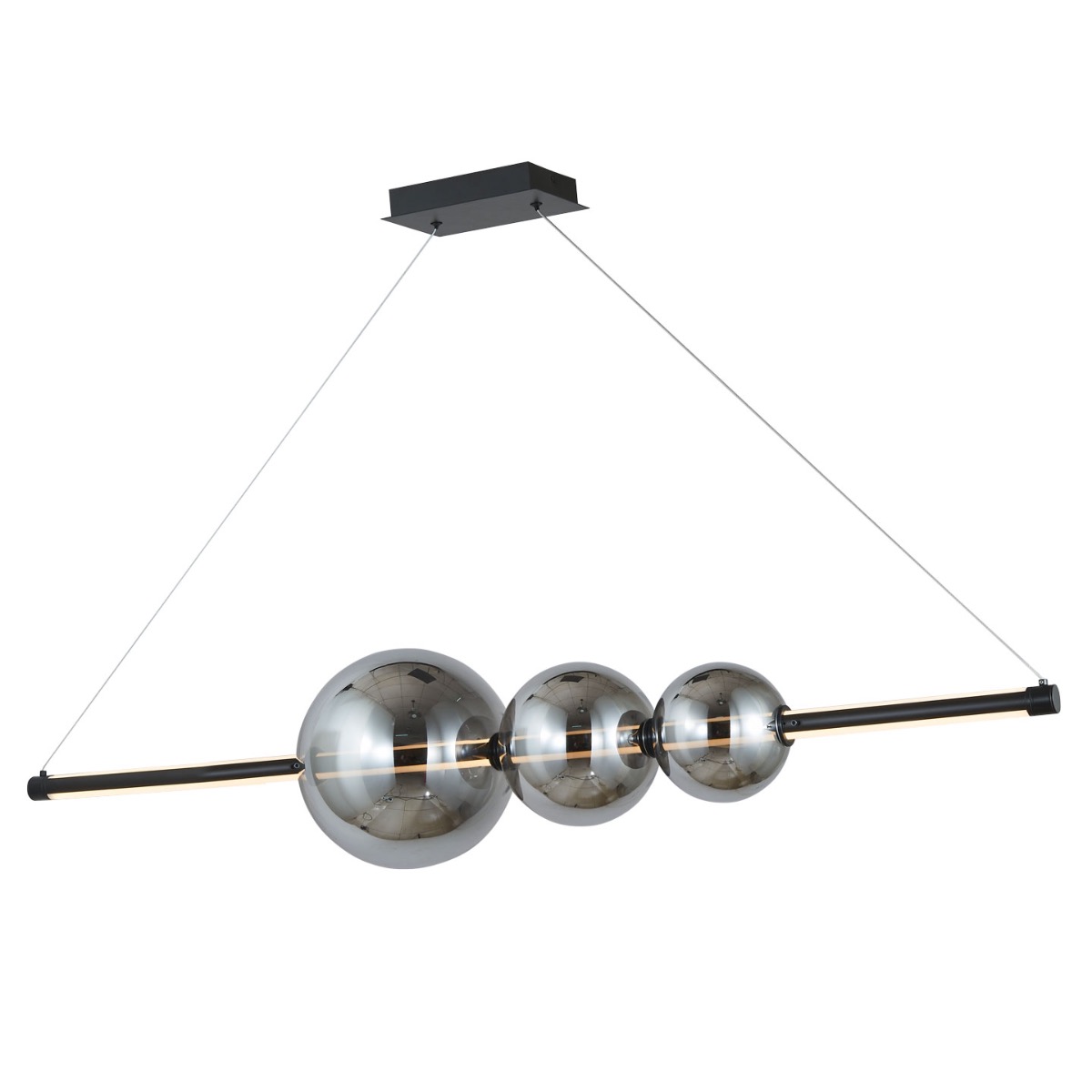 Linear Pendant with 3 Opal Glass Orbs